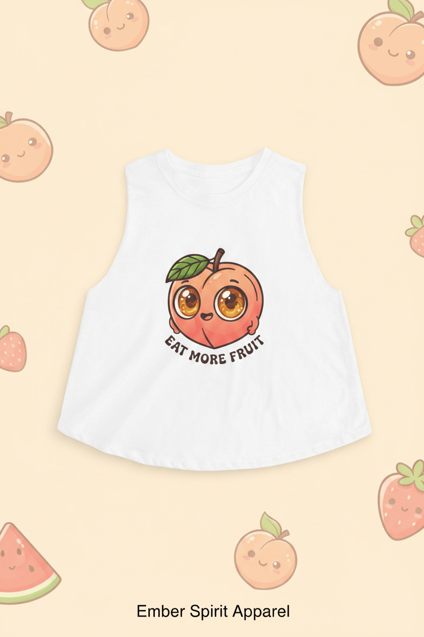 Eat More Fruit Peach Crop Top — Cute Kawaii Fruit Graphic TankEmber Spirit Apparel