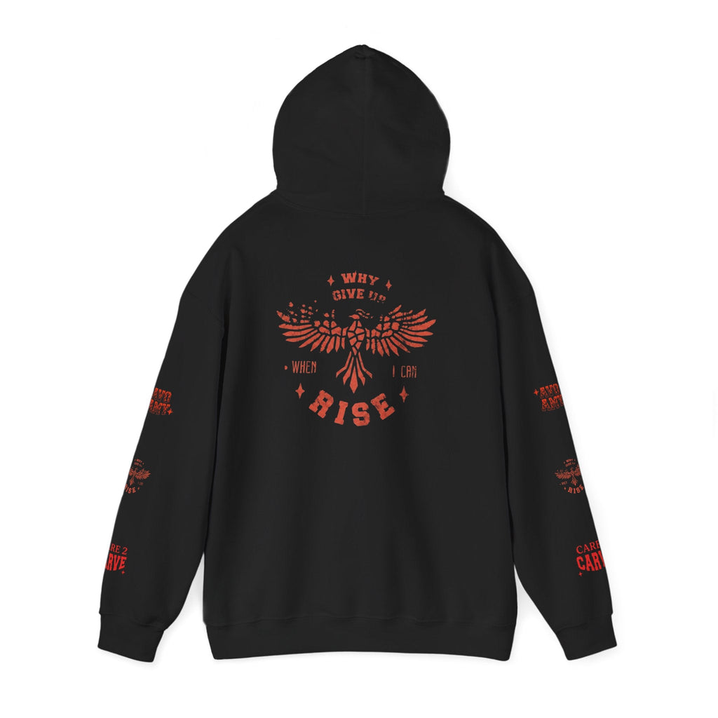 Ed's tribute hoodie detail – Care to Carve sleeve print inspirational hoodie Ember Spirit