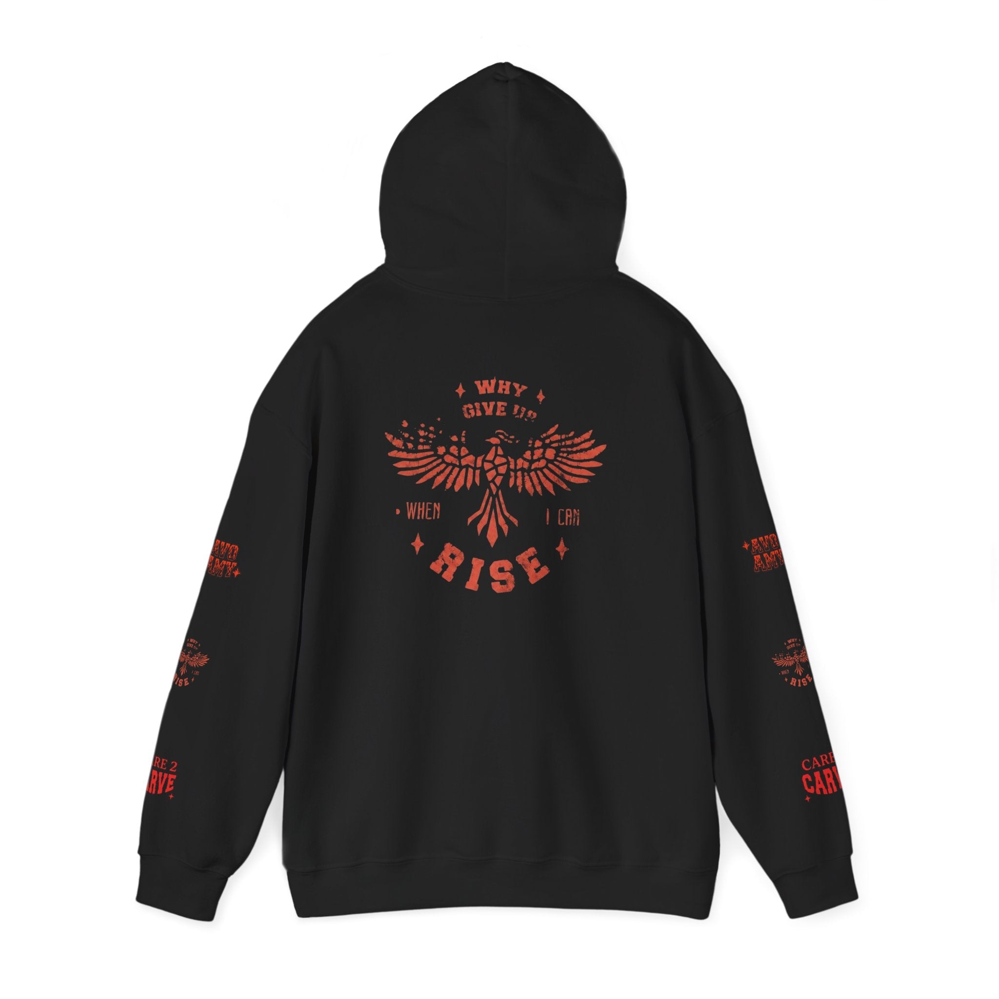 Ed's tribute hoodie detail – Care to Carve sleeve print inspirational hoodie Ember Spirit