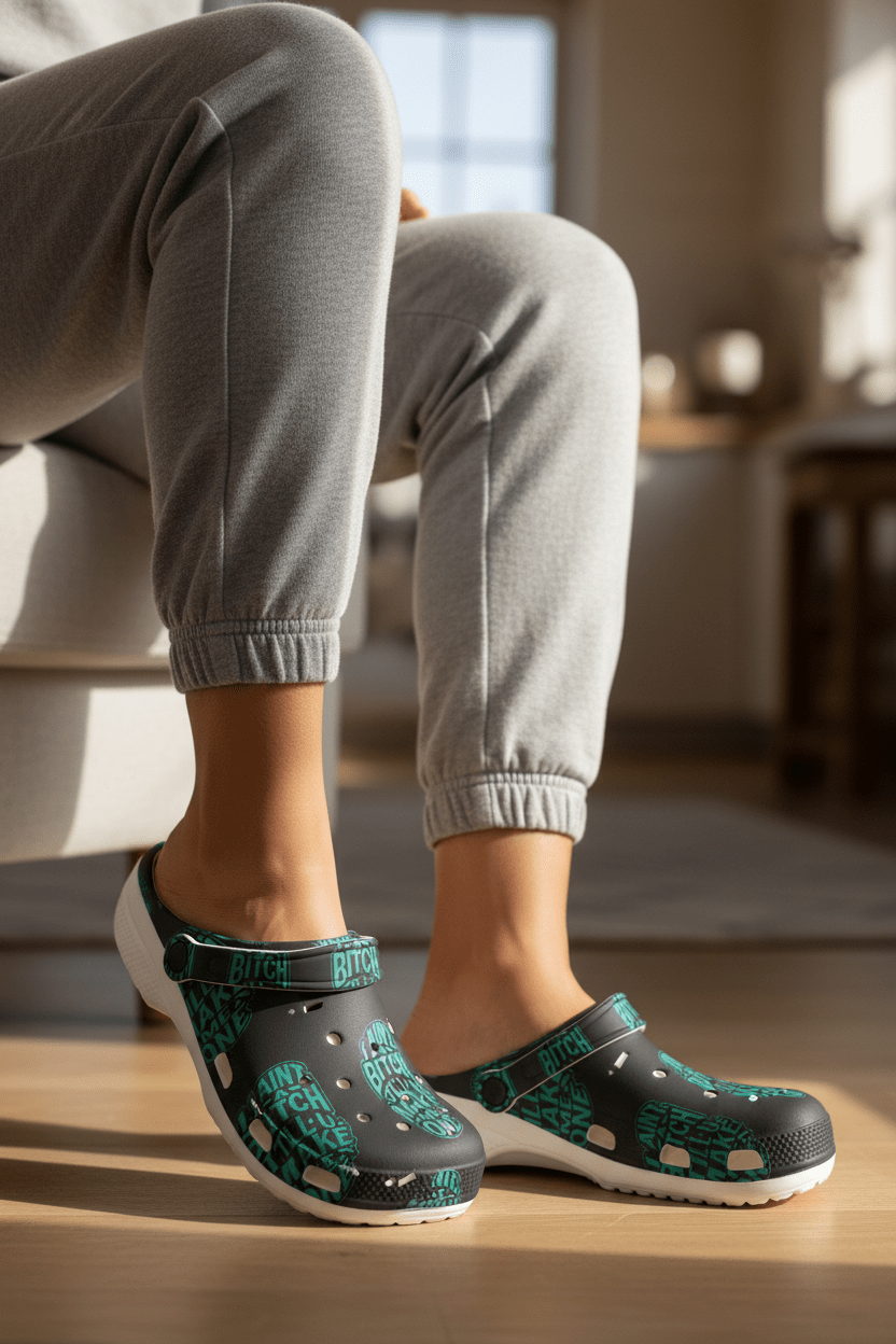 EVA Foam Clogs — "Ain't A Bitch" Teal Graphic Comfort ShoesEmber Spirit Apparel