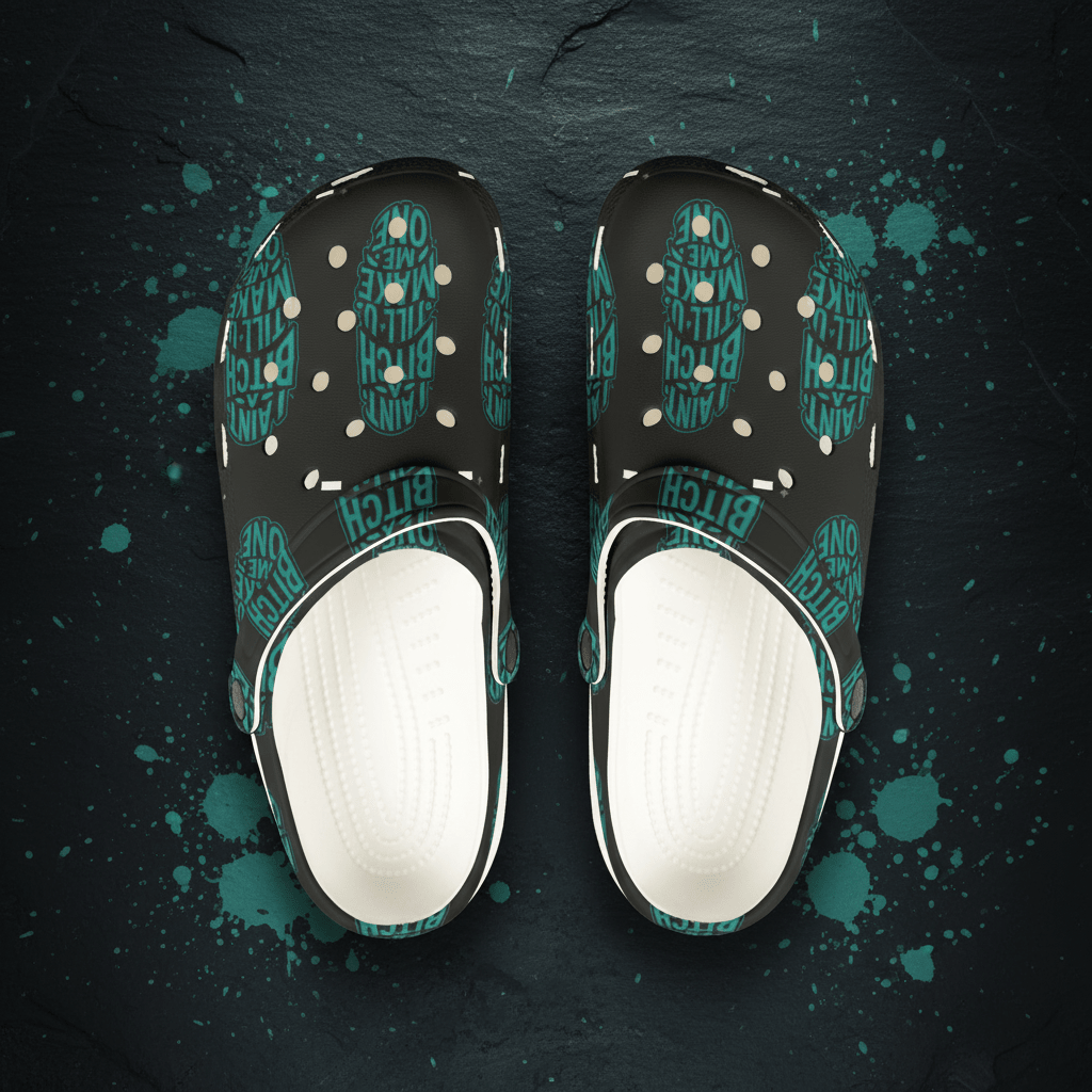 EVA Foam Clogs — "Ain't A Bitch" Teal Graphic Comfort ShoesEmber Spirit Apparel