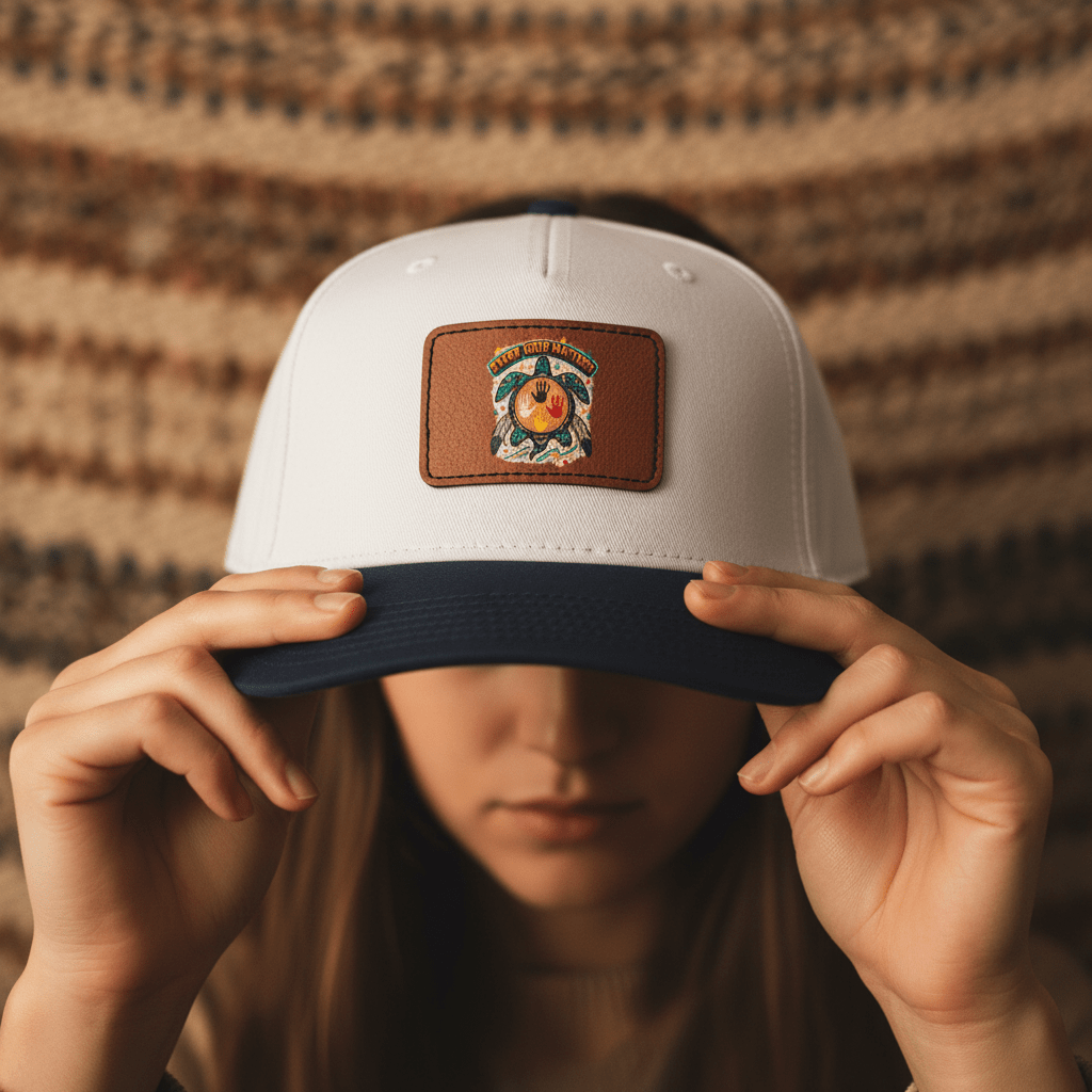 Every Child Matters Leather Patch Baseball Cap – Indigenous Awareness Vintage Turtle DesignEmber Spirit Apparel