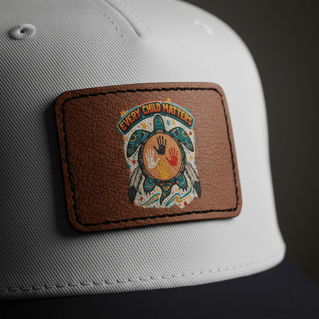 Every Child Matters Leather Patch Baseball Cap – Indigenous Awareness Vintage Turtle DesignEmber Spirit Apparel