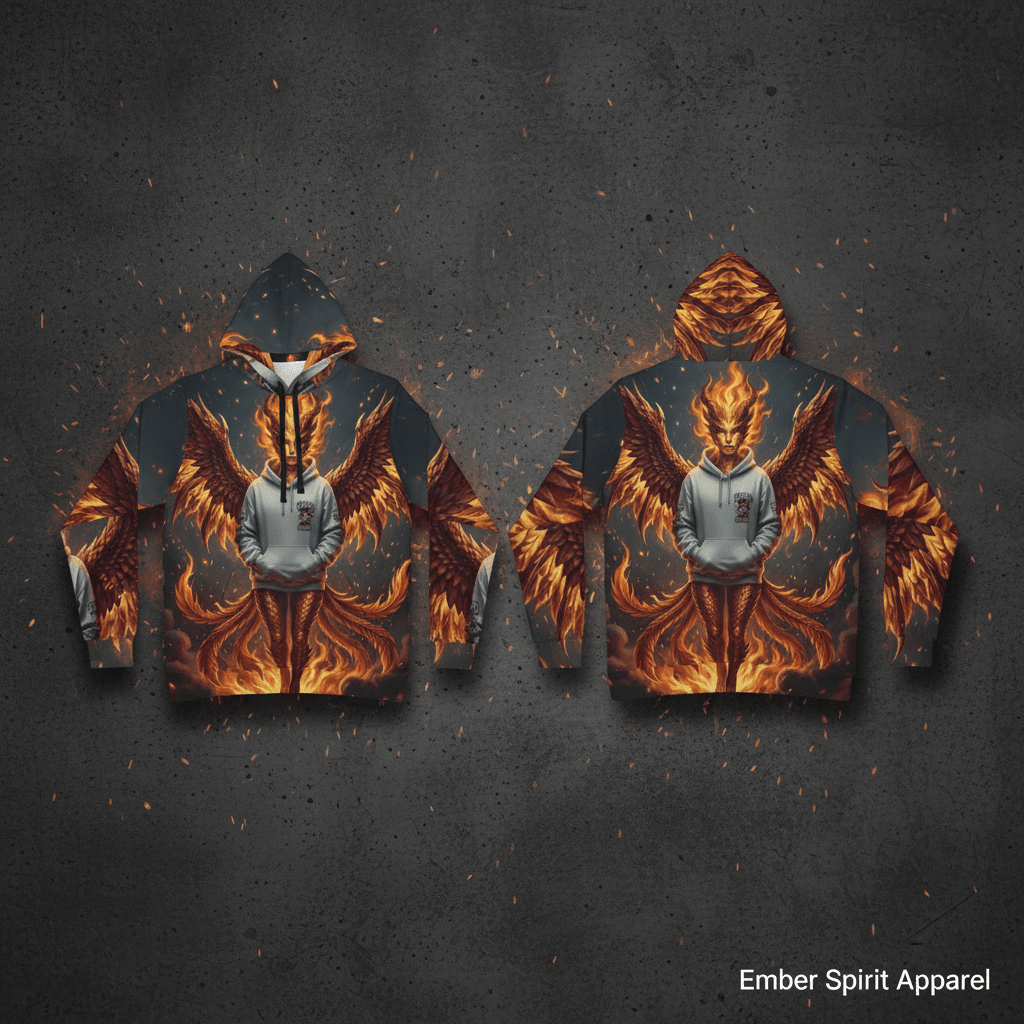 Fire Phoenix Fairy Athletic Hoodie — Original Art by Ember SpiritEmber Spirit Apparel