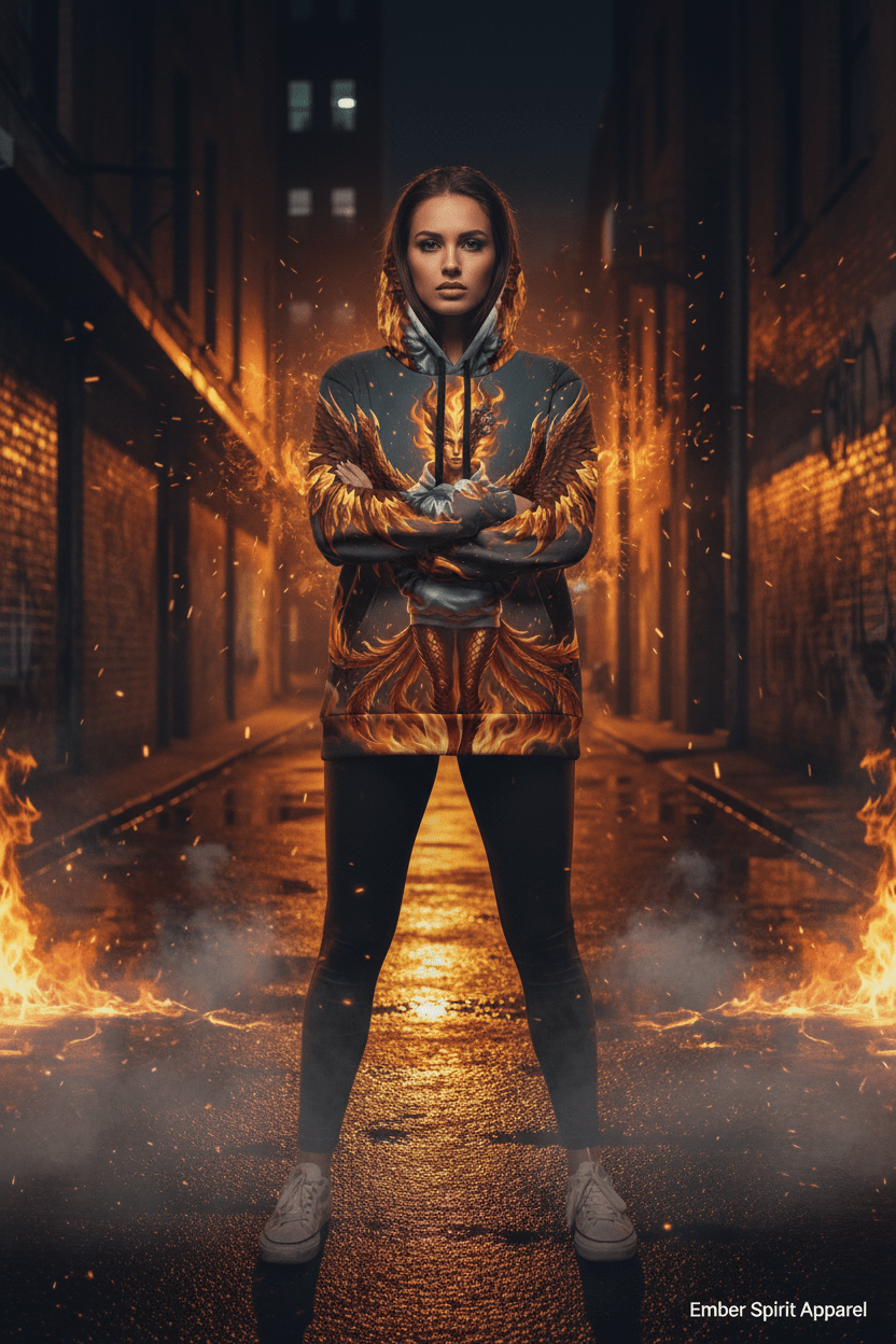 Fire Phoenix Fairy Athletic Hoodie — Original Art by Ember SpiritEmber Spirit Apparel