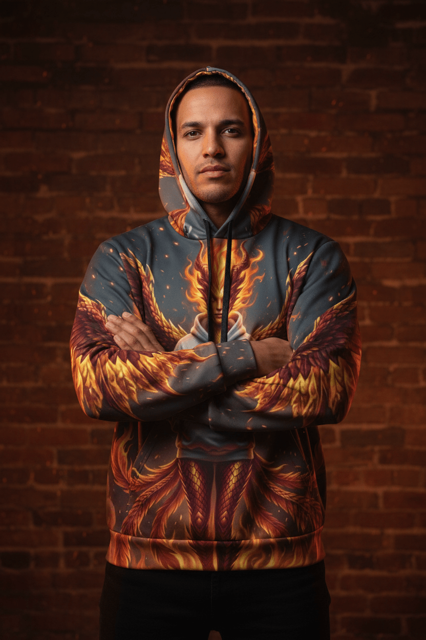 Fire Phoenix Fairy Athletic Hoodie — Original Art by Ember SpiritEmber Spirit Apparel
