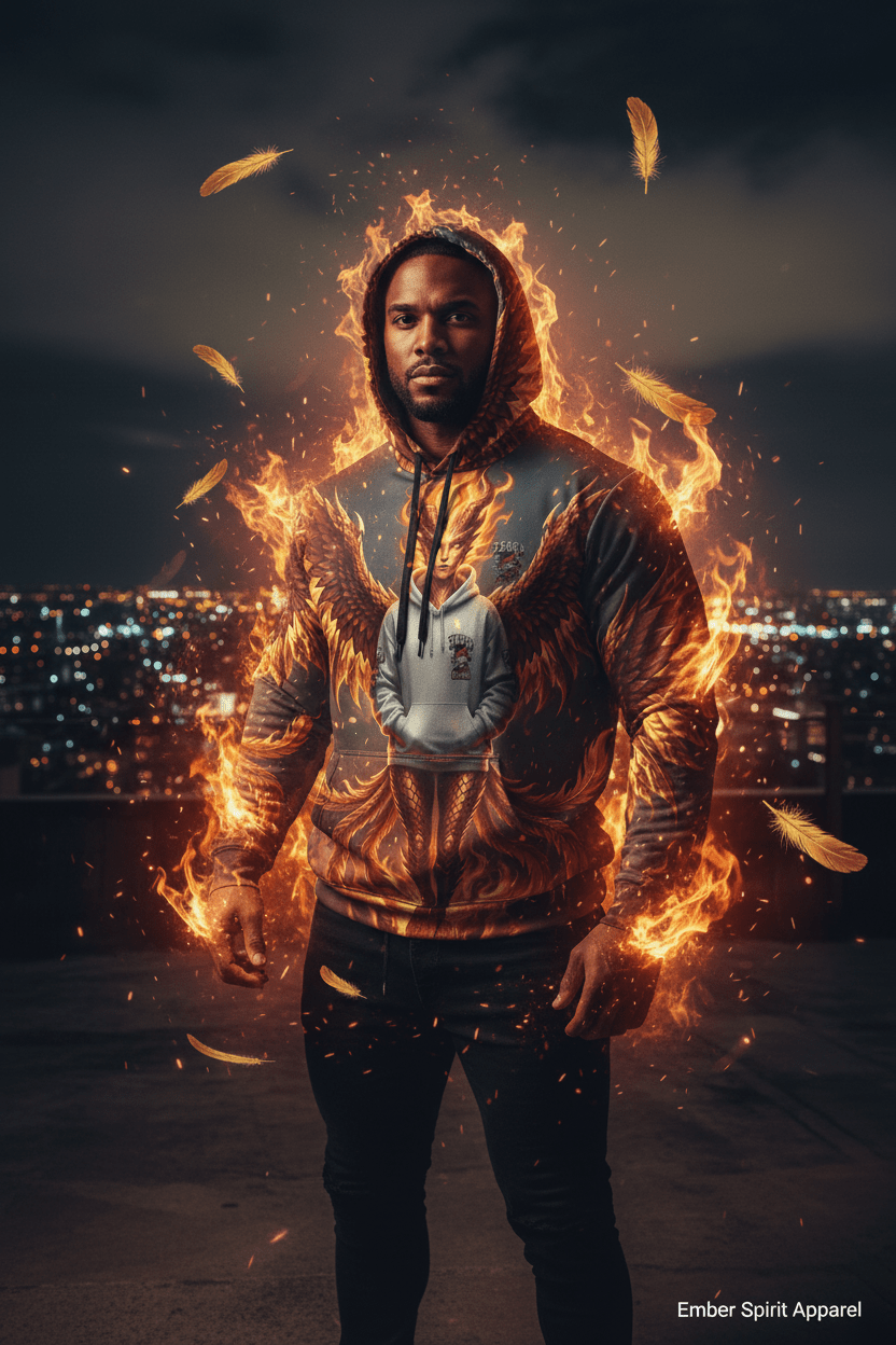 Fire Phoenix Fairy Athletic Hoodie — Original Art by Ember SpiritEmber Spirit Apparel