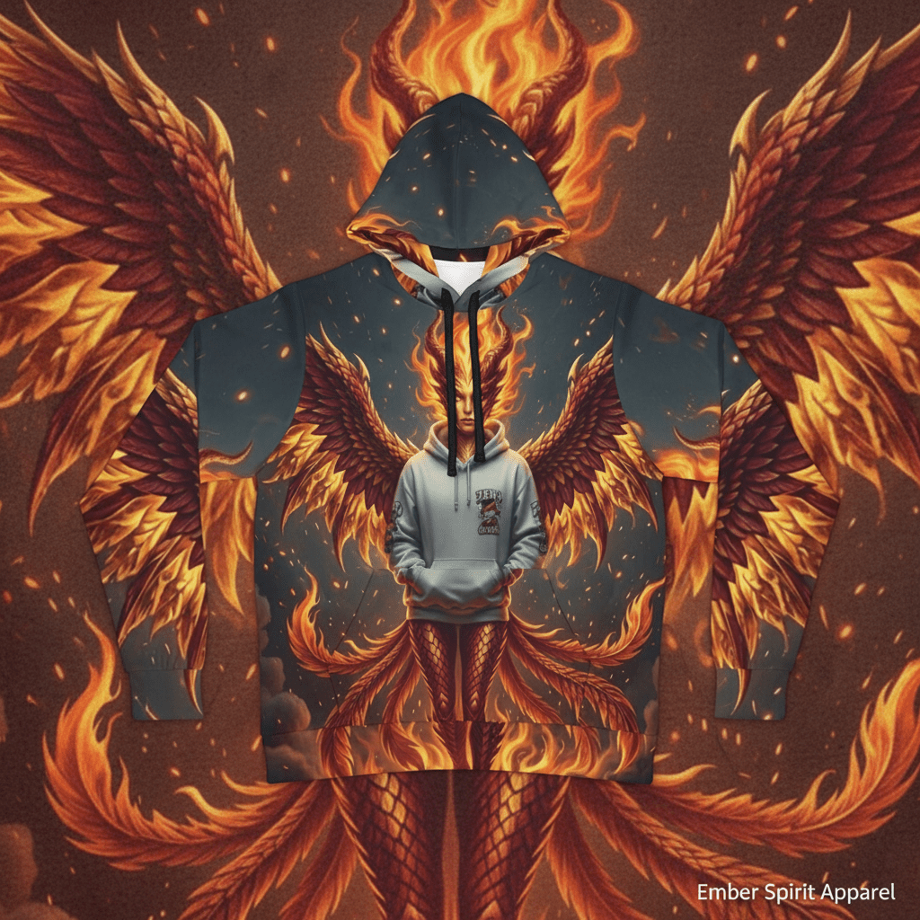 Fire Phoenix Fairy Athletic Hoodie — Original Art by Ember SpiritEmber Spirit Apparel