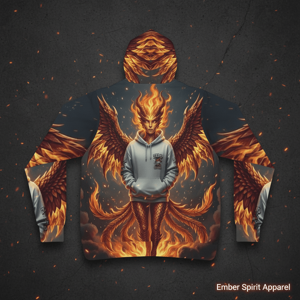 Fire Phoenix Fairy Athletic Hoodie — Original Art by Ember SpiritEmber Spirit Apparel