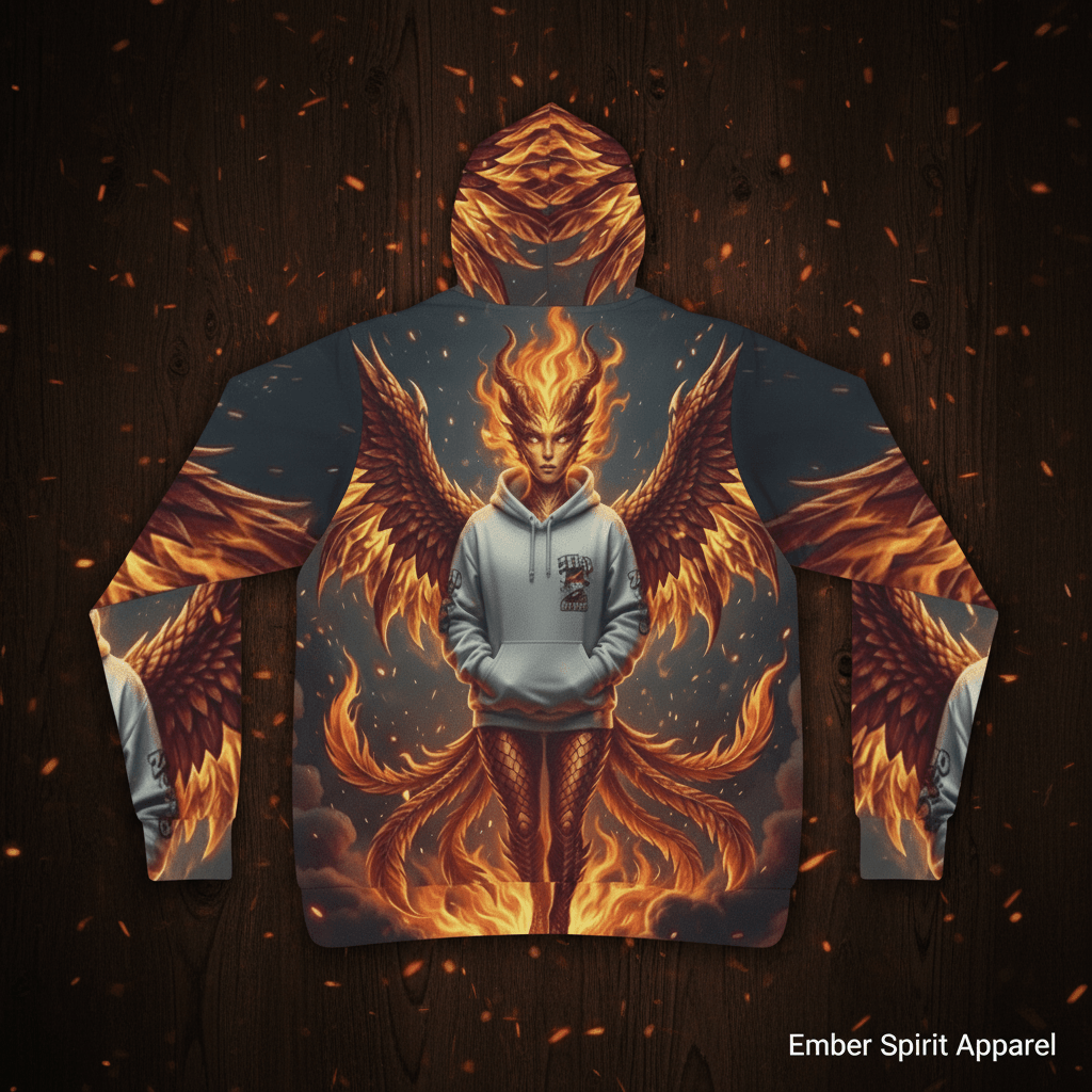 Fire Phoenix Fairy Athletic Hoodie — Original Art by Ember SpiritEmber Spirit Apparel