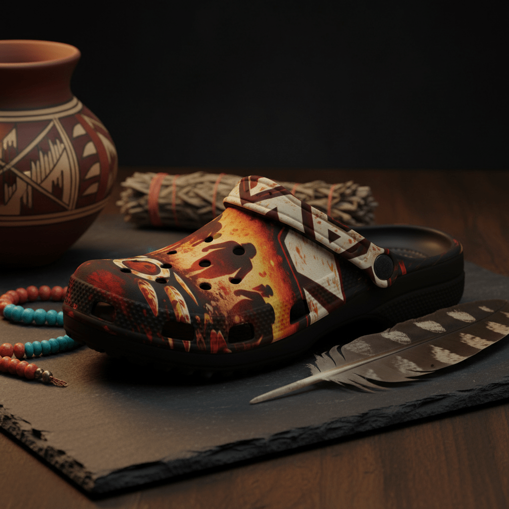Flame Crest EVA Foam Clogs lifestyle — bold flame graphic all-over print | Ember Spirit Apparel