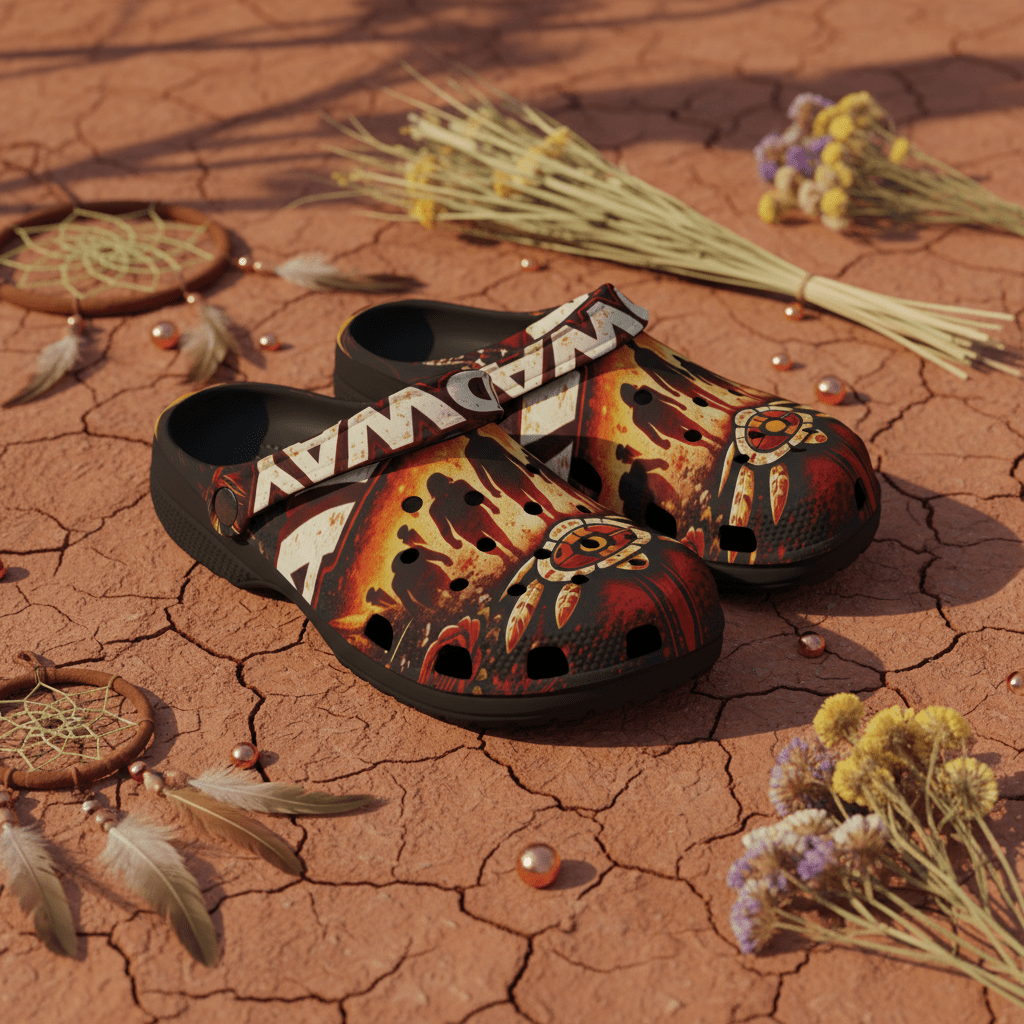 Flame Crest EVA Foam Clogs pair view — unisex casual clog charms | Ember Spirit Apparel