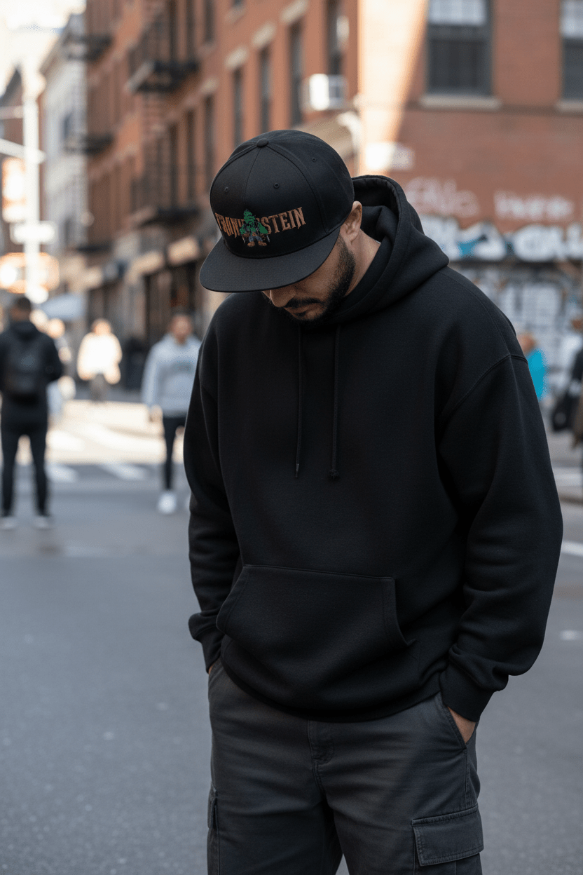 Flat Bill Cap — Embroidered 'Frank'n'Stein' Monster Logo SnapbackEmber Spirit Apparel