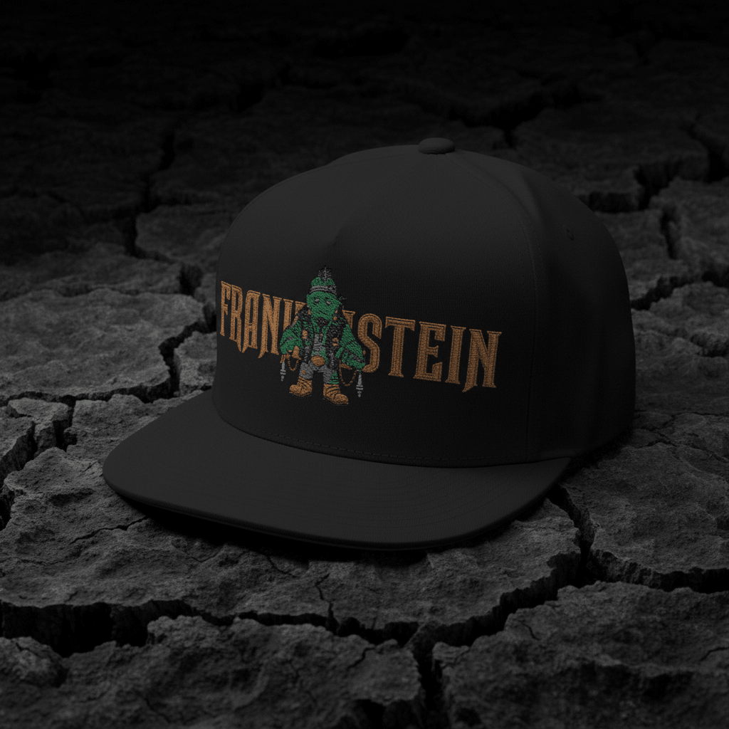 Flat Bill Cap — Embroidered 'Frank'n'Stein' Monster Logo SnapbackEmber Spirit Apparel