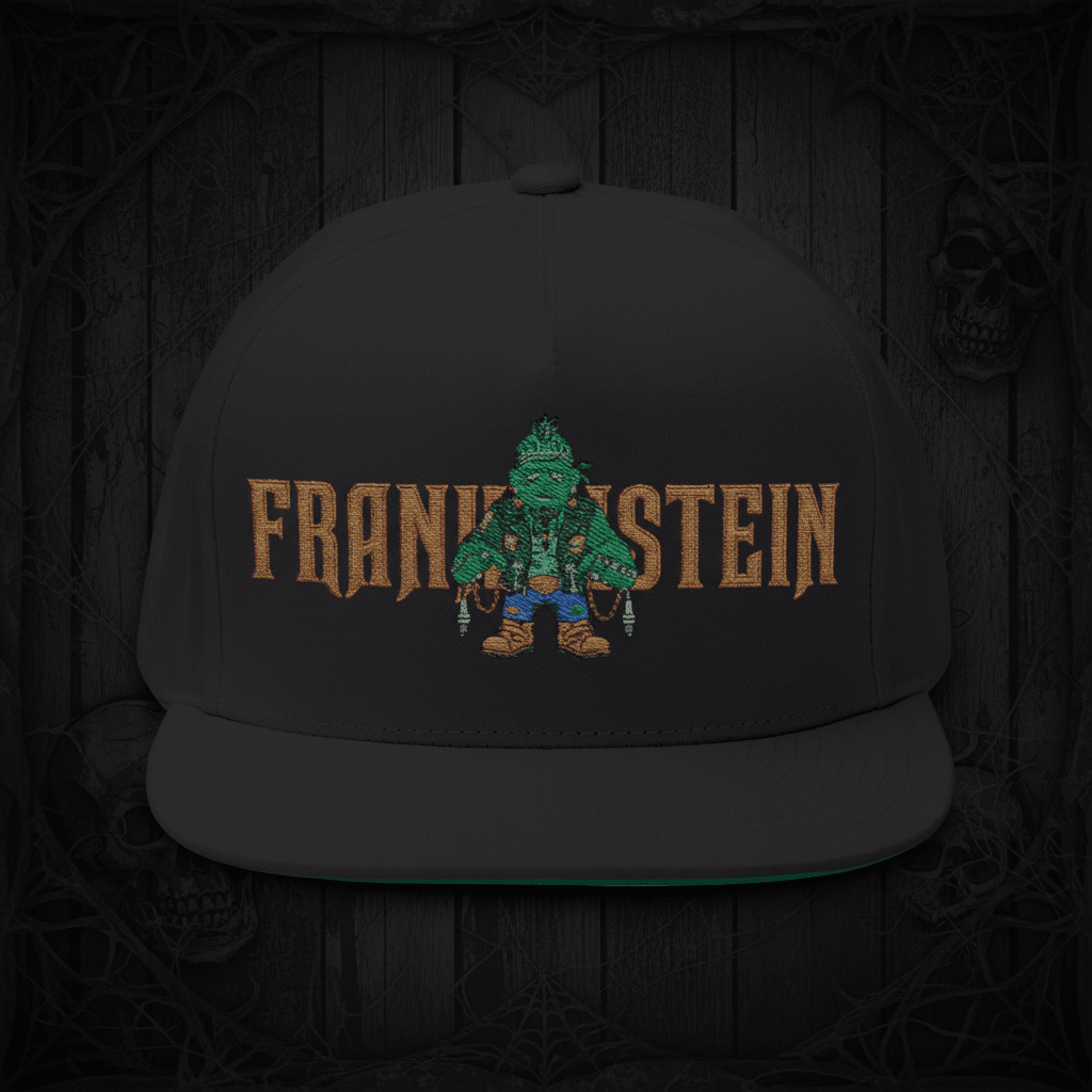 Flat Bill Cap — Embroidered 'Frank'n'Stein' Monster Logo SnapbackEmber Spirit Apparel