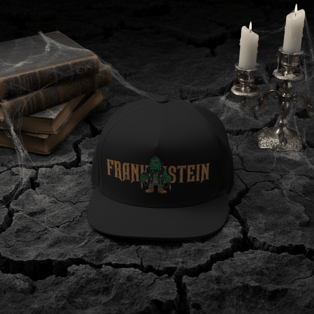 Flat Bill Cap — Embroidered 'Frank'n'Stein' Monster Logo SnapbackEmber Spirit Apparel