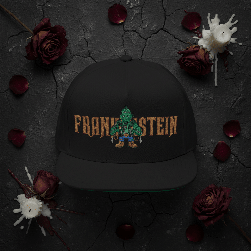 Flat Bill Cap — Embroidered 'Frank'n'Stein' Monster Logo SnapbackEmber Spirit Apparel