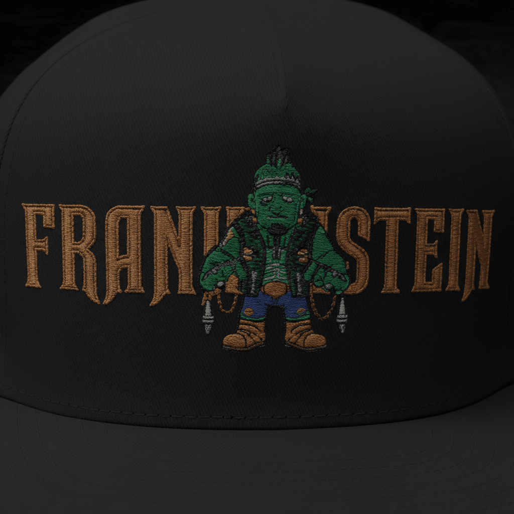 Flat Bill Cap — Embroidered 'Frank'n'Stein' Monster Logo SnapbackEmber Spirit Apparel