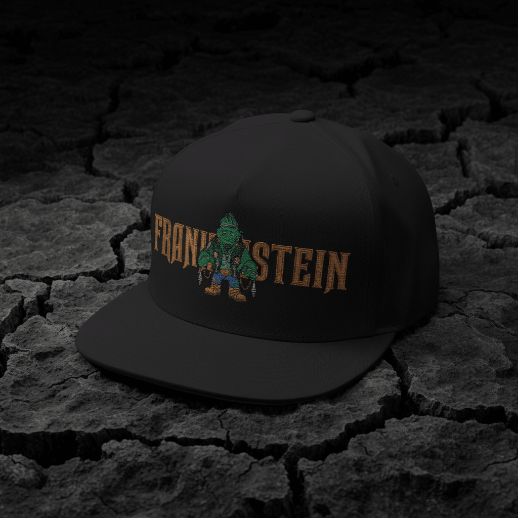 Flat Bill Cap — Embroidered 'Frank'n'Stein' Monster Logo SnapbackEmber Spirit Apparel