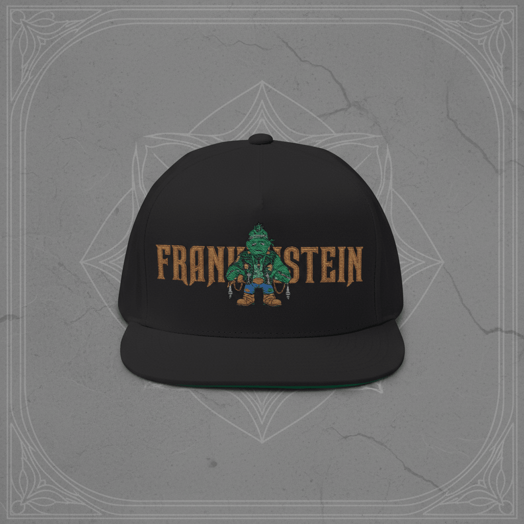 Flat Bill Cap — Embroidered 'Frank'n'Stein' Monster Logo SnapbackEmber Spirit Apparel