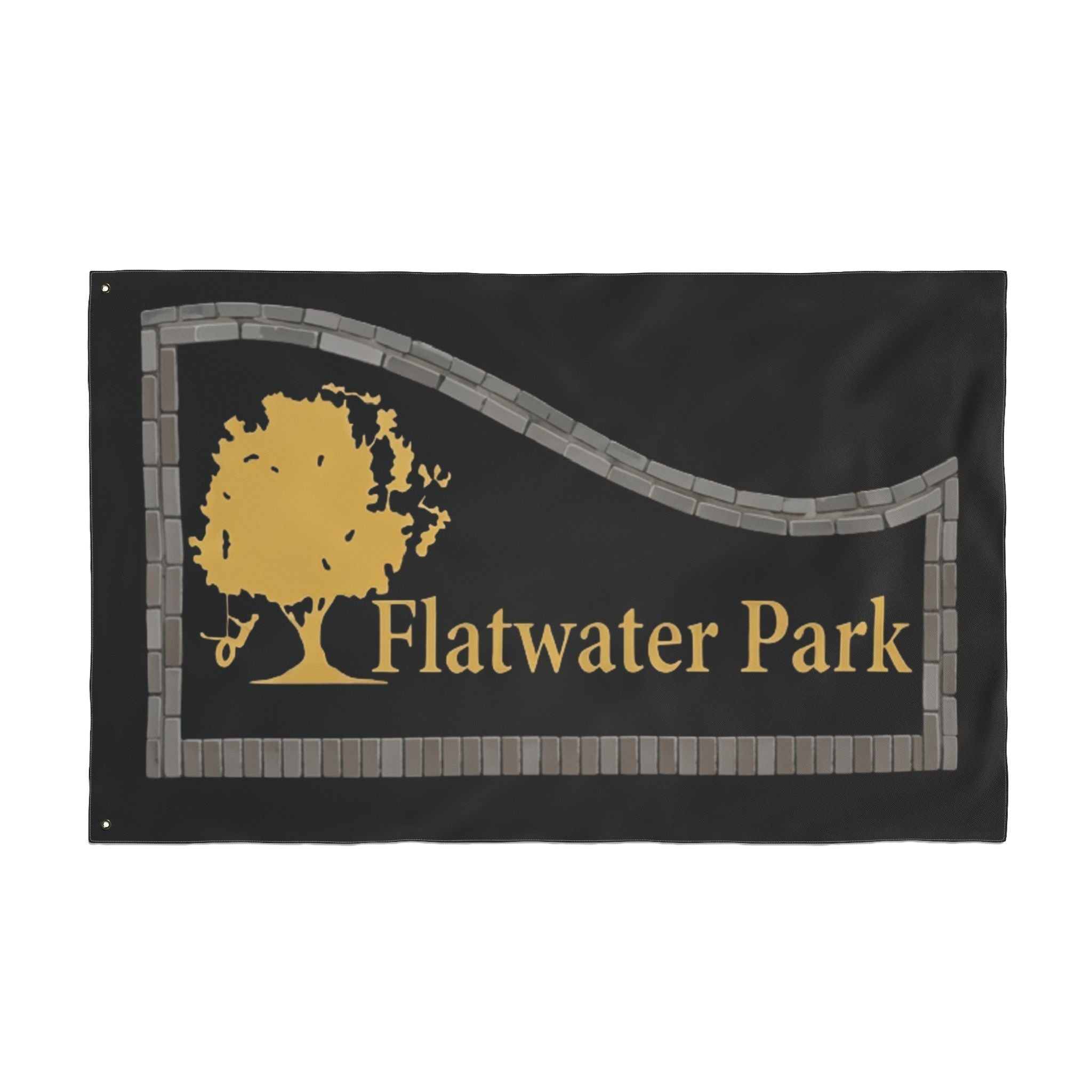 Flatwater Park Double-Sided Outdoor Flag — Rustic Tree Park Sign DesignEmber Spirit Apparel
