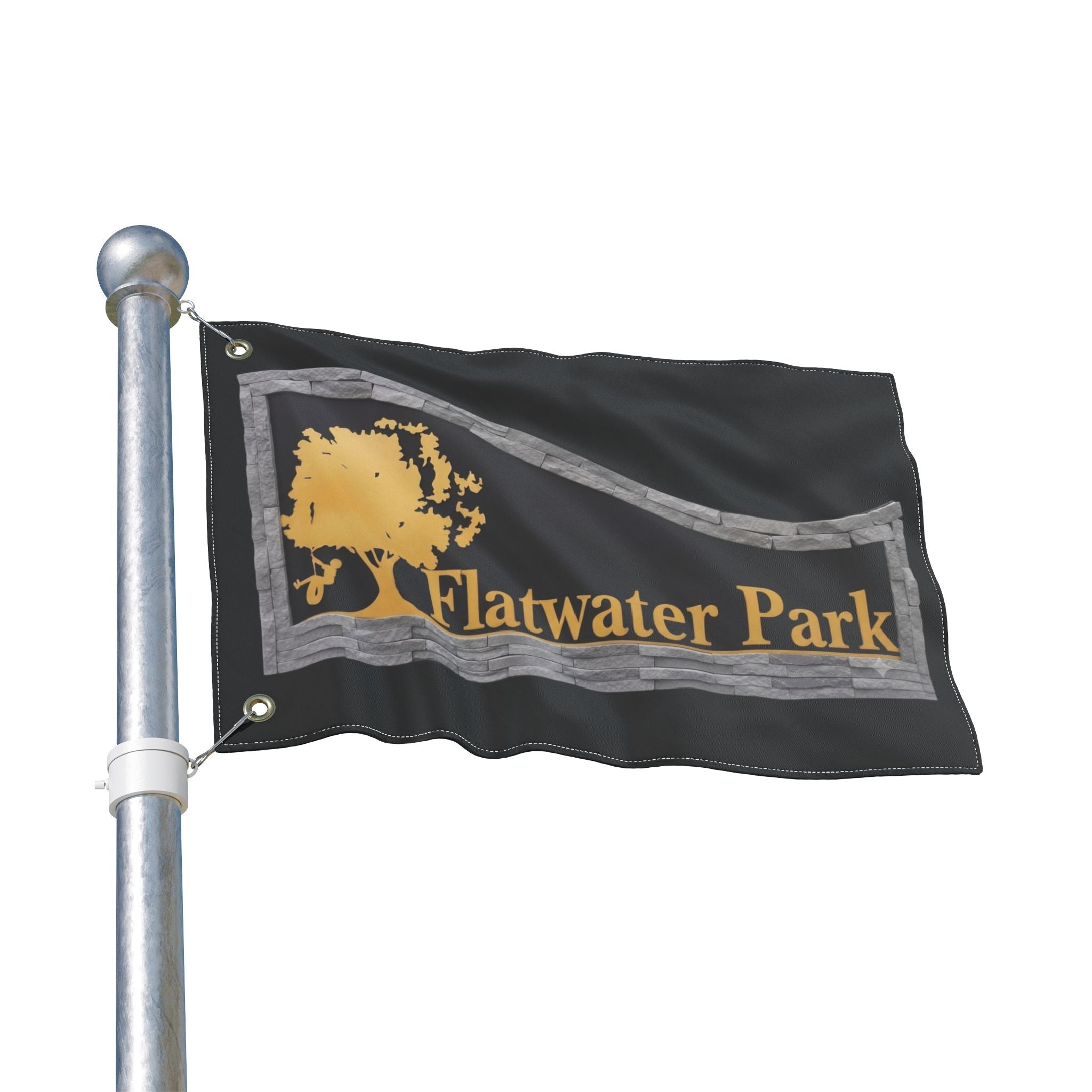 Flatwater Park Double-Sided Outdoor Flag — Rustic Tree Park Sign DesignEmber Spirit Apparel