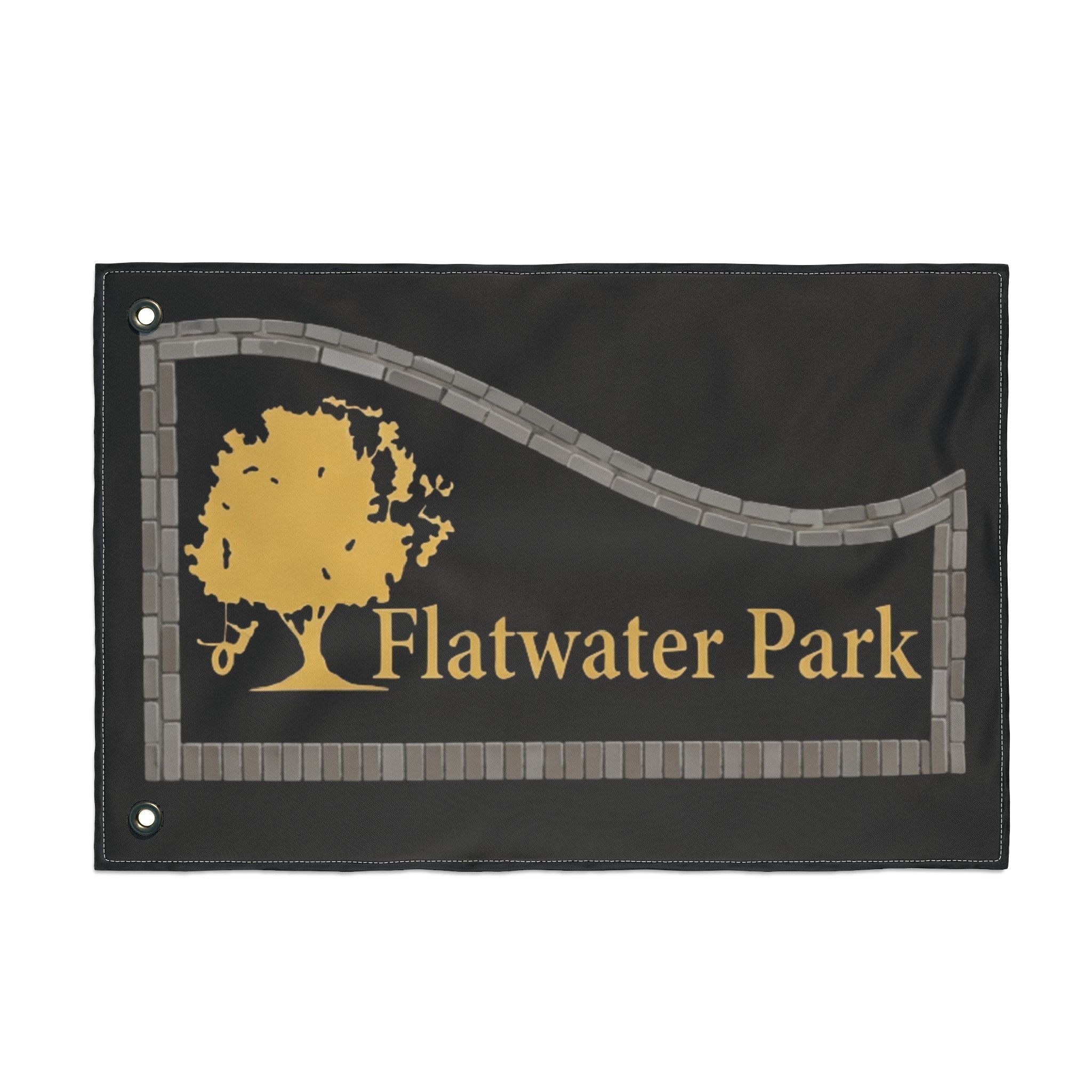 Flatwater Park Double-Sided Outdoor Flag — Rustic Tree Park Sign DesignEmber Spirit Apparel