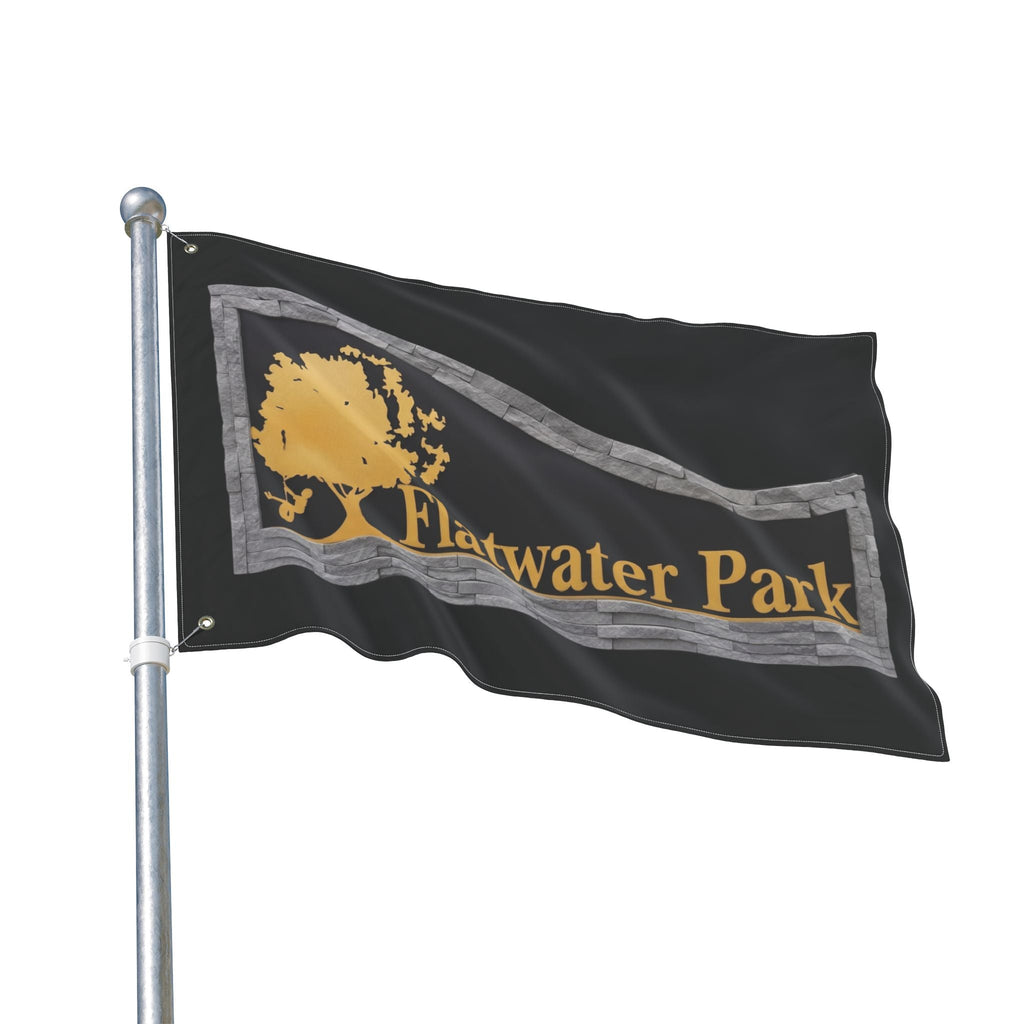 Flatwater Park Double-Sided Outdoor Flag — Rustic Tree Park Sign DesignEmber Spirit Apparel