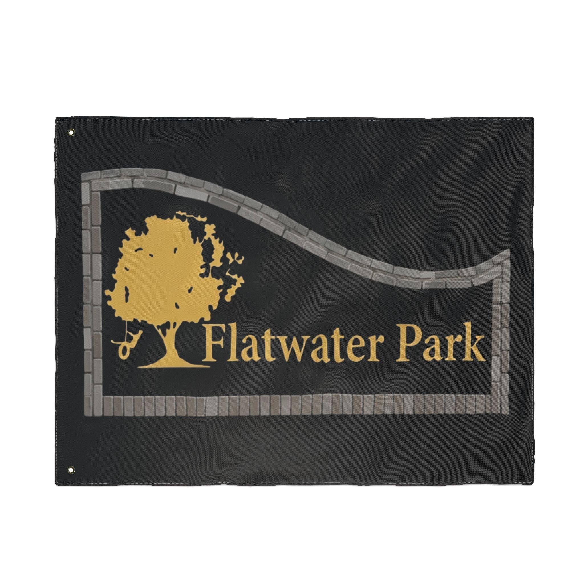 Flatwater Park Double-Sided Outdoor Flag — Rustic Tree Park Sign DesignEmber Spirit Apparel