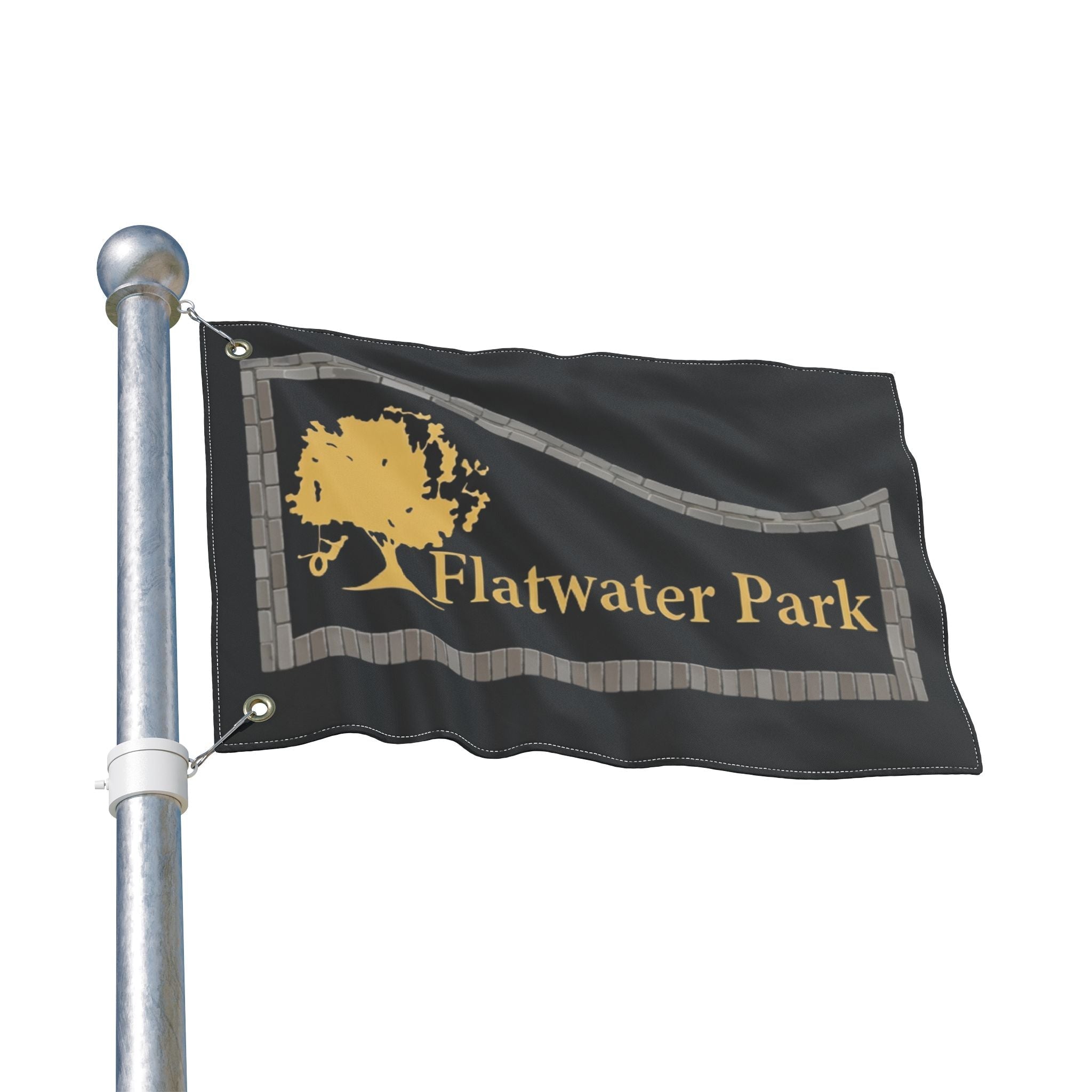 Flatwater Park Double-Sided Outdoor Flag — Rustic Tree Park Sign DesignEmber Spirit Apparel