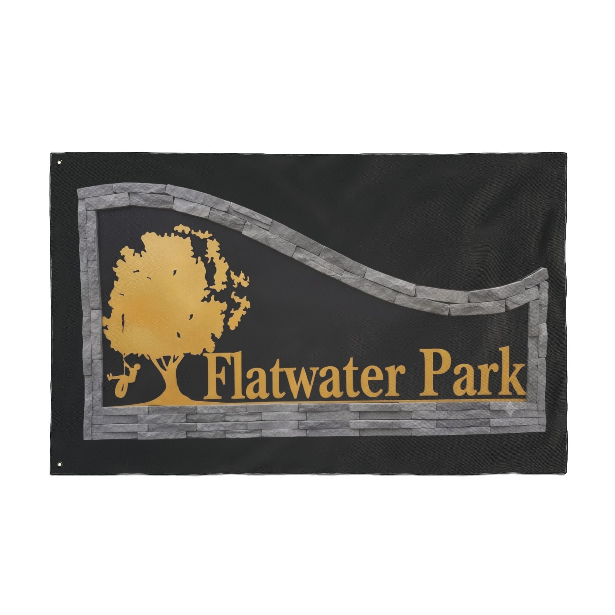 Flatwater Park Double-Sided Outdoor Flag — Rustic Tree Park Sign DesignEmber Spirit Apparel
