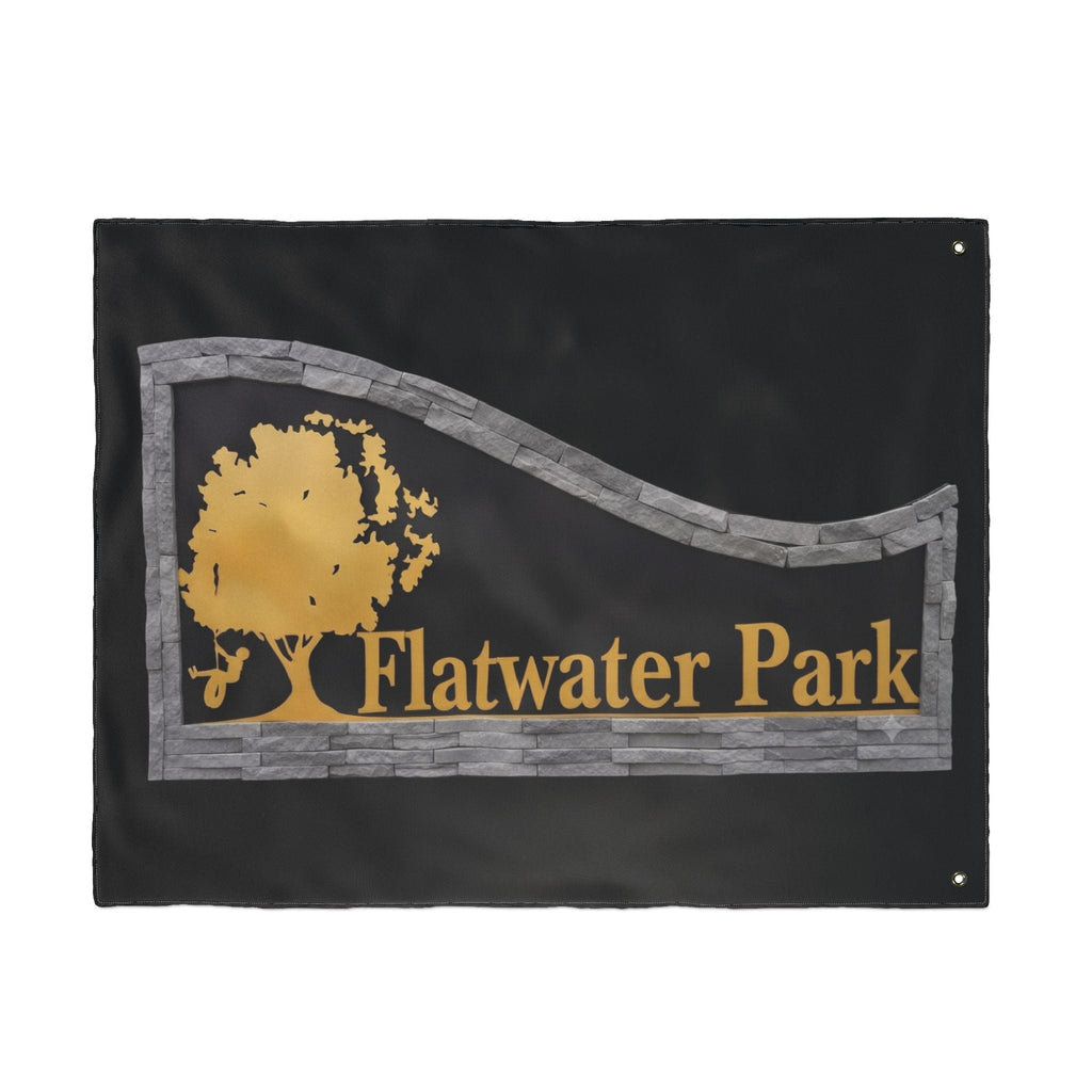 Flatwater Park Double-Sided Outdoor Flag — Rustic Tree Park Sign DesignEmber Spirit Apparel
