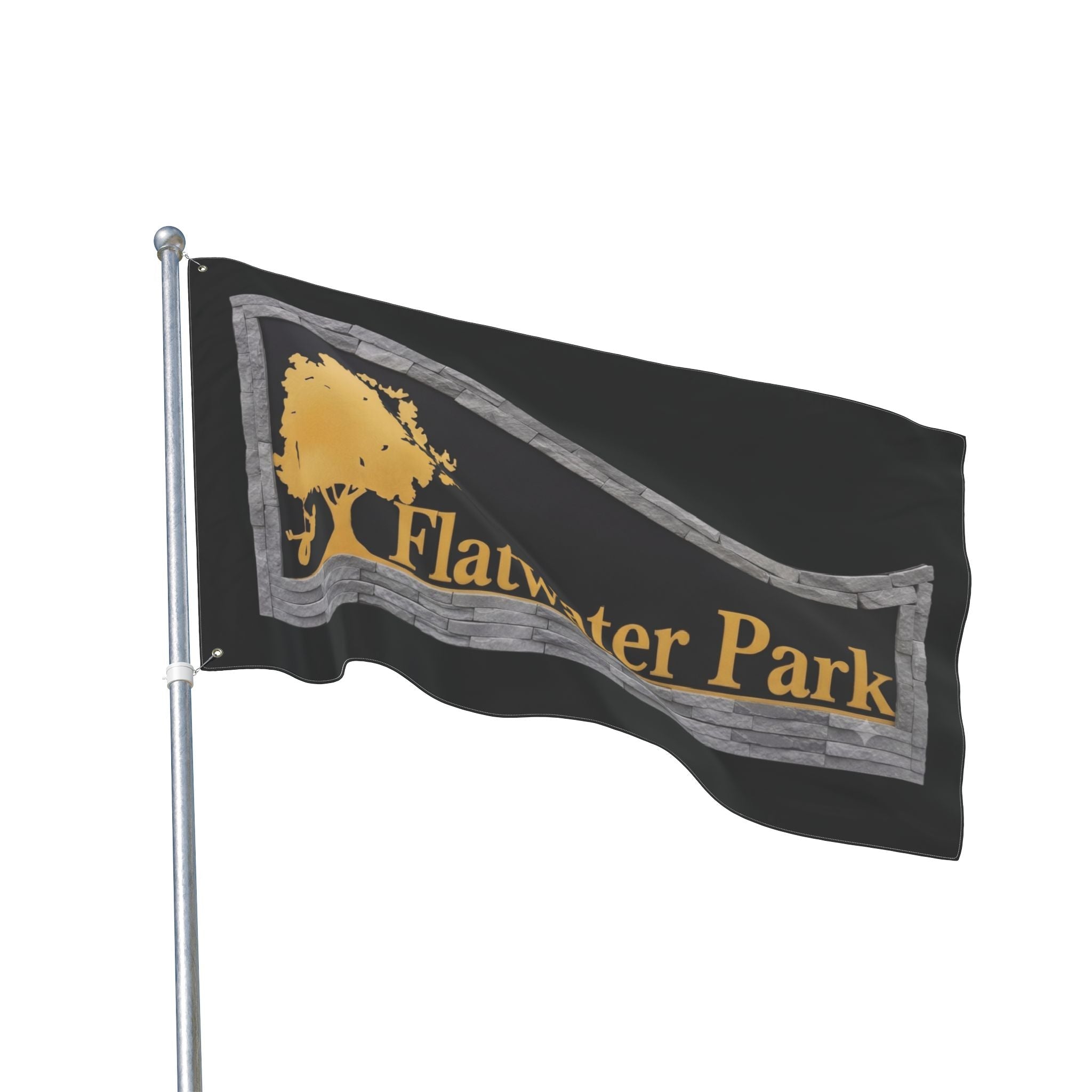 Flatwater Park Double-Sided Outdoor Flag — Rustic Tree Park Sign DesignEmber Spirit Apparel