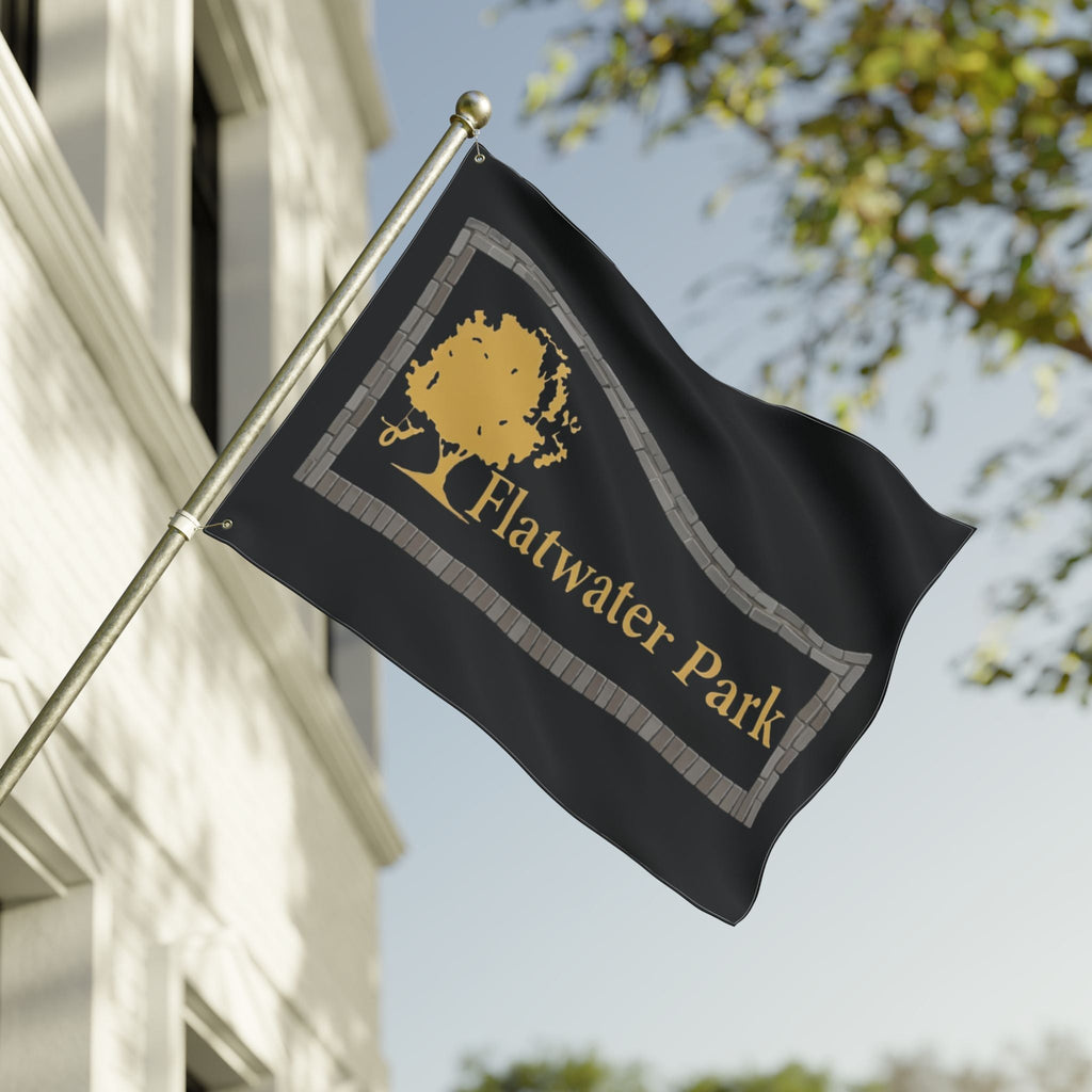 Flatwater Park Double-Sided Outdoor Flag — Rustic Tree Park Sign DesignEmber Spirit Apparel