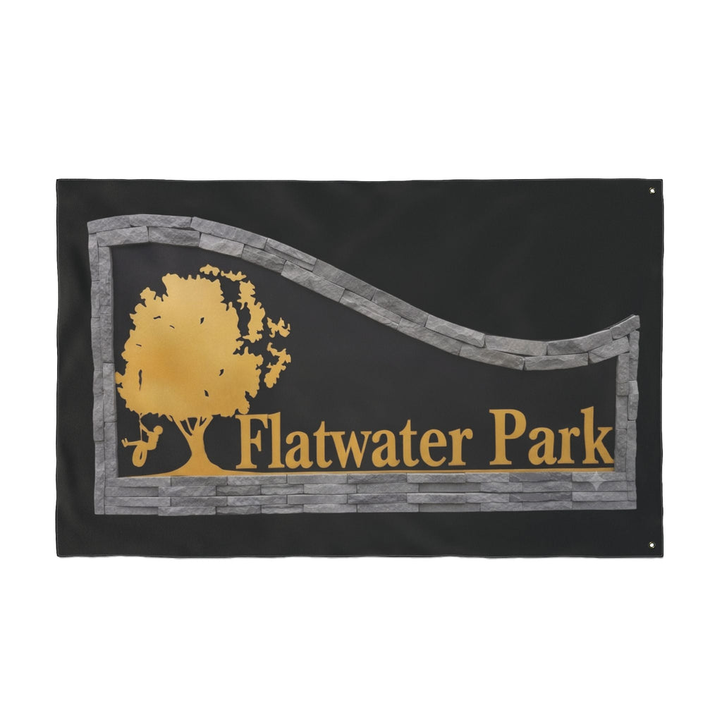 Flatwater Park Double-Sided Outdoor Flag — Rustic Tree Park Sign DesignEmber Spirit Apparel