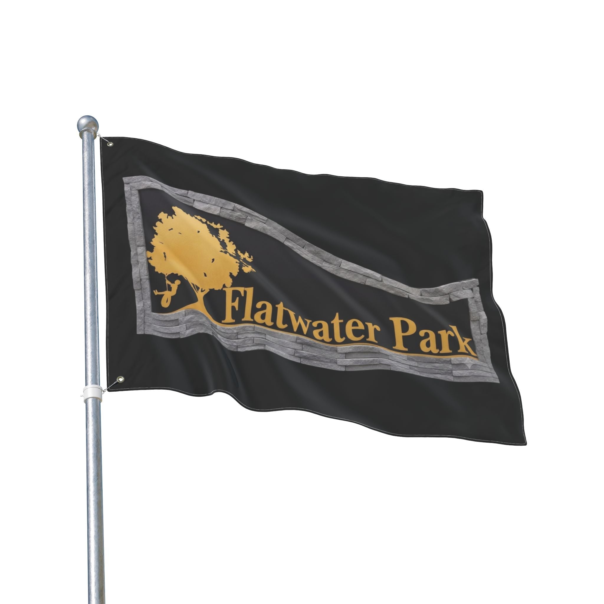 Flatwater Park Double-Sided Outdoor Flag — Rustic Tree Park Sign DesignEmber Spirit Apparel