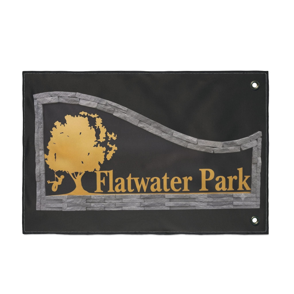 Flatwater Park Double-Sided Outdoor Flag — Rustic Tree Park Sign DesignEmber Spirit Apparel