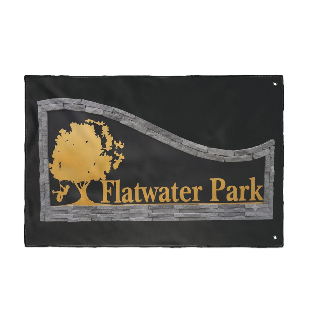 Flatwater Park Double-Sided Outdoor Flag — Rustic Tree Park Sign DesignEmber Spirit Apparel