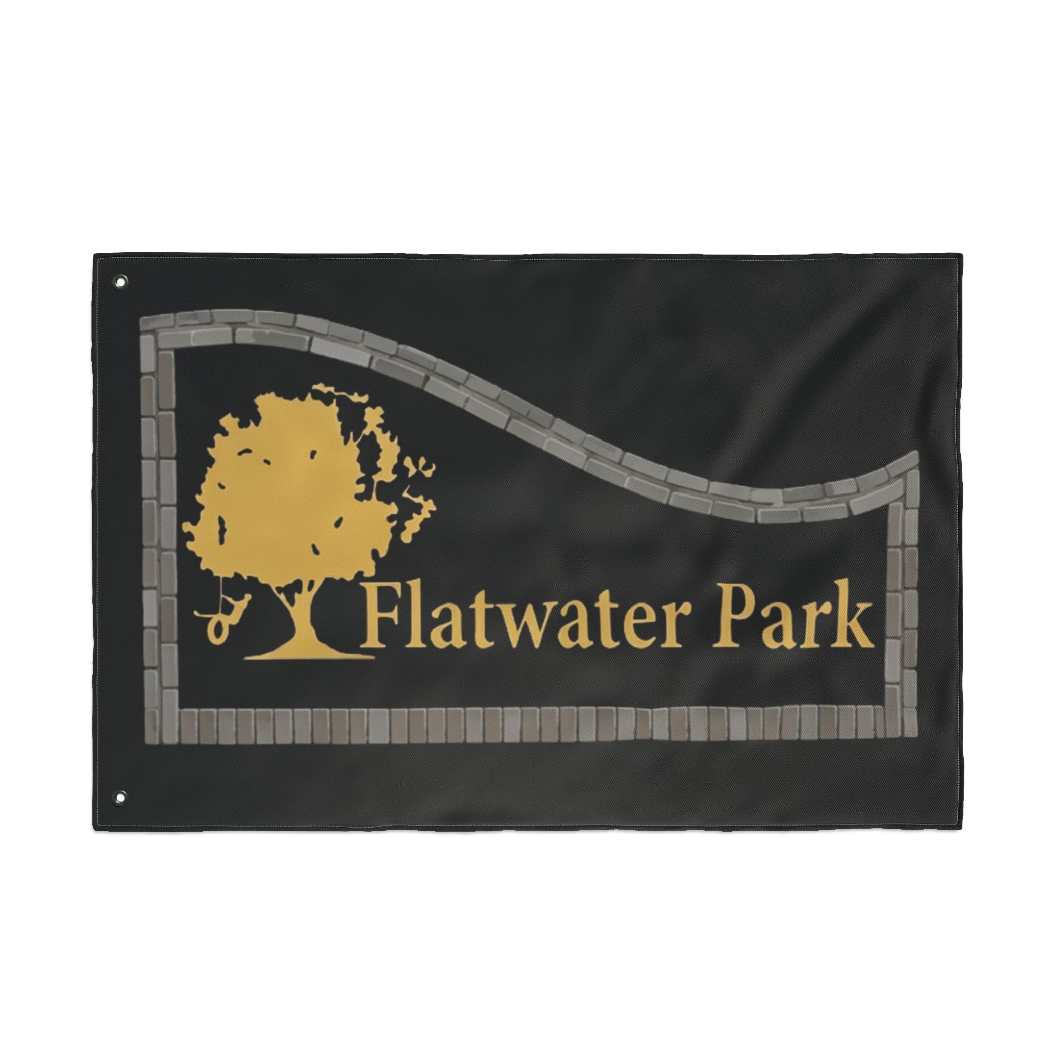 Flatwater Park Double-Sided Outdoor Flag — Rustic Tree Park Sign DesignEmber Spirit Apparel
