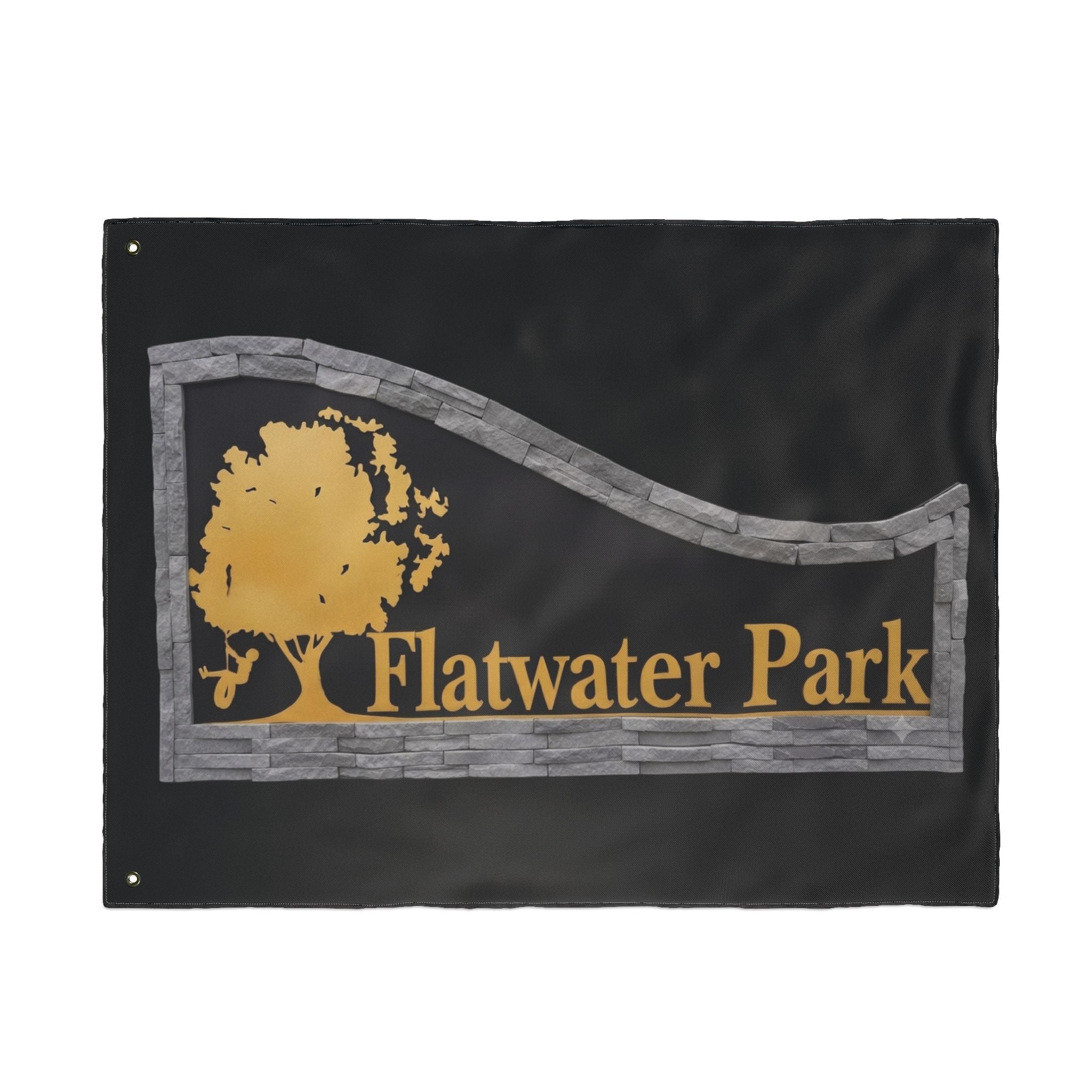 Flatwater Park Double-Sided Outdoor Flag — Rustic Tree Park Sign DesignEmber Spirit Apparel