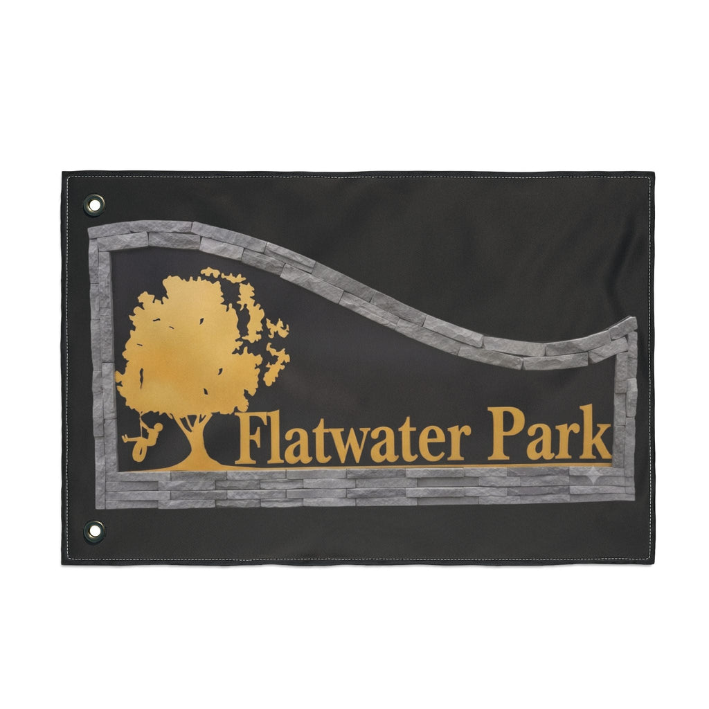 Flatwater Park Double-Sided Outdoor Flag — Rustic Tree Park Sign DesignEmber Spirit Apparel
