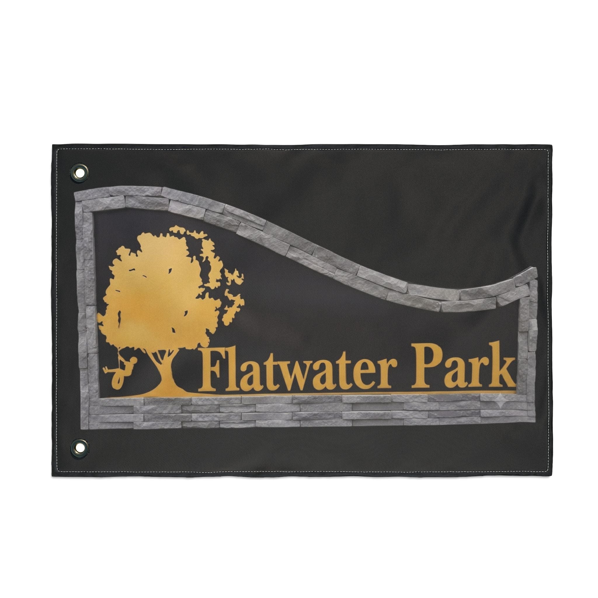 Flatwater Park Double-Sided Outdoor Flag — Rustic Tree Park Sign DesignEmber Spirit Apparel
