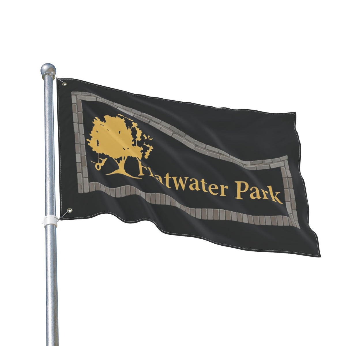 Flatwater Park Double-Sided Outdoor Flag — Rustic Tree Park Sign DesignEmber Spirit Apparel