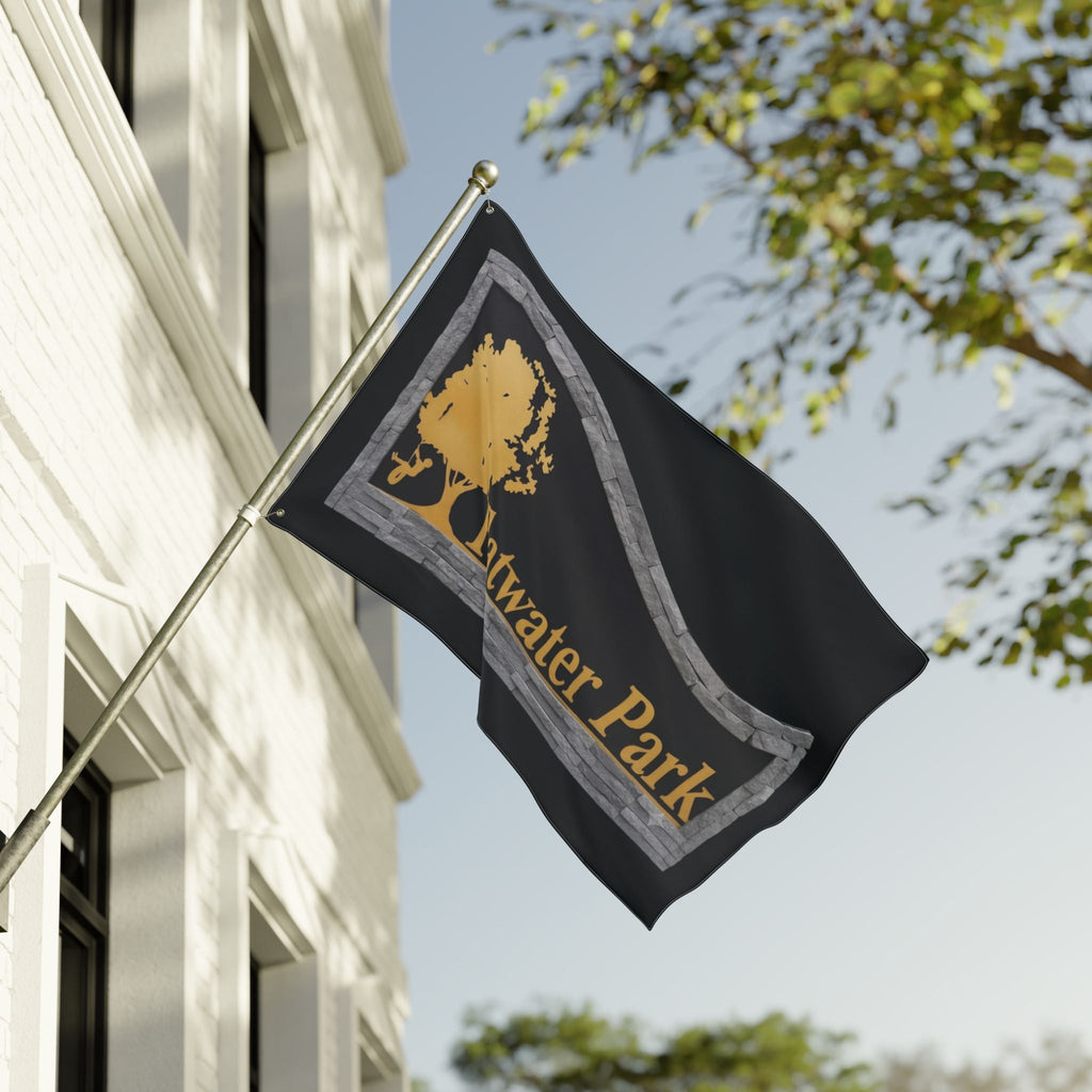 Flatwater Park Double-Sided Outdoor Flag — Rustic Tree Park Sign DesignEmber Spirit Apparel