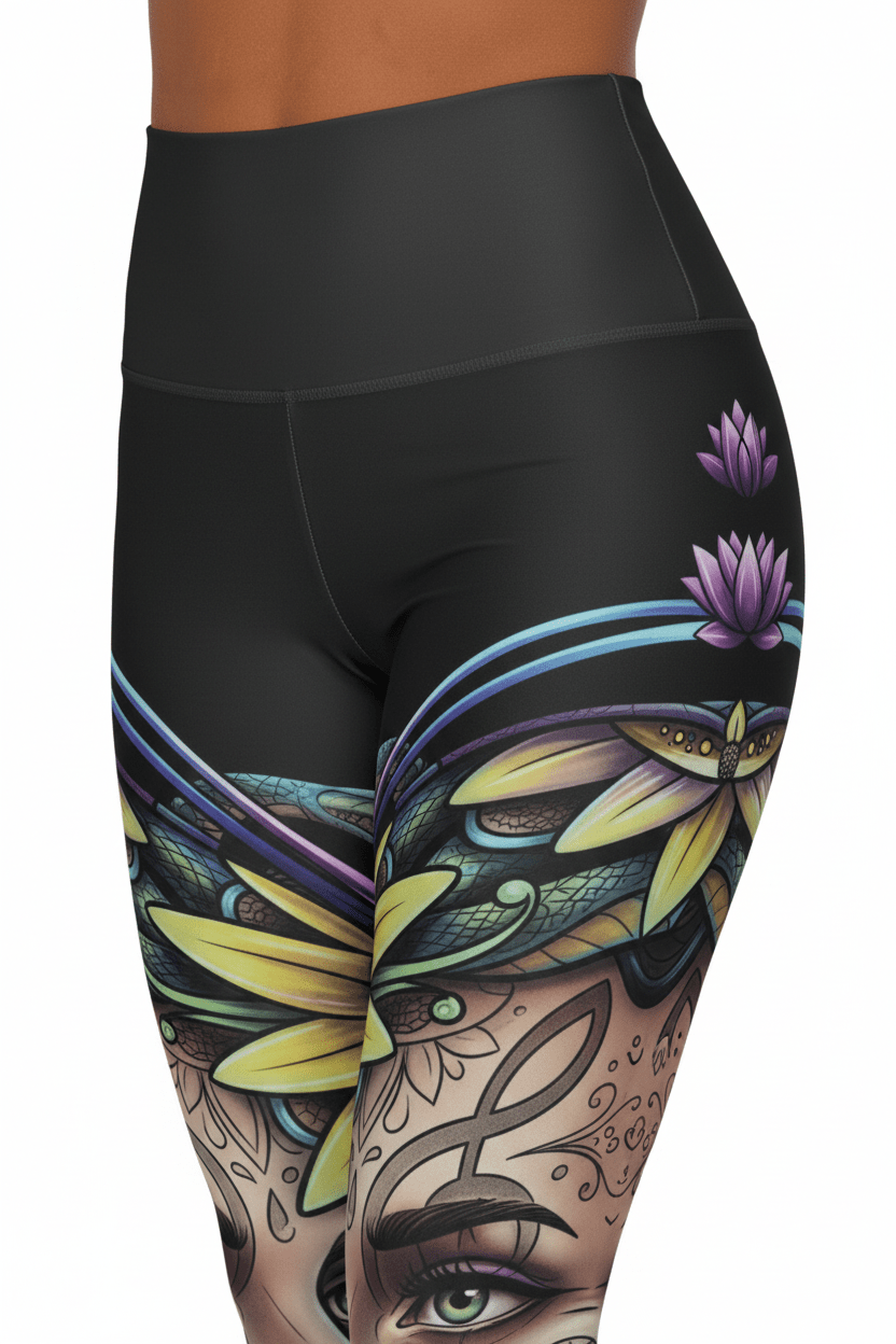 Floral Goddess High - Waist Yoga Leggings – Artistic Face & Lotus AOPEmber Spirit Apparel