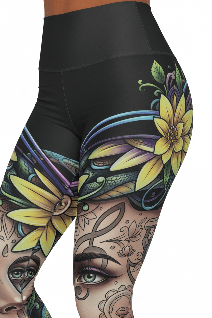 Floral Goddess High - Waist Yoga Leggings – Artistic Face & Lotus AOPEmber Spirit Apparel