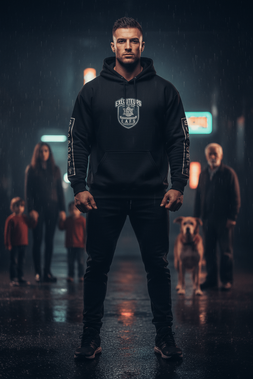 French Support Gear (EAFS) Enfants Animals Feme Seniors -CAWS - Enforcers - Unisex Heavy Blend Hooded SweatshirtEmber Spirit Apparel