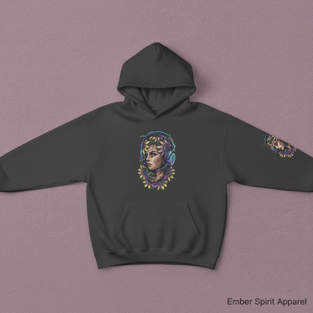 Gamer Goddess Hoodie — Medusa Floral Headphones Portrait All - Over Print.Ember Spirit Apparel