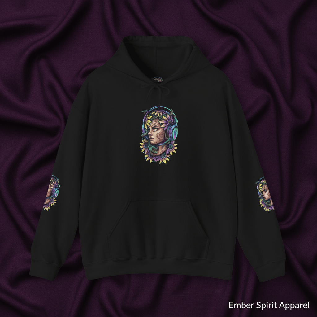 Gamer Goddess Hoodie — Medusa Floral Headphones Portrait All - Over Print.Ember Spirit Apparel