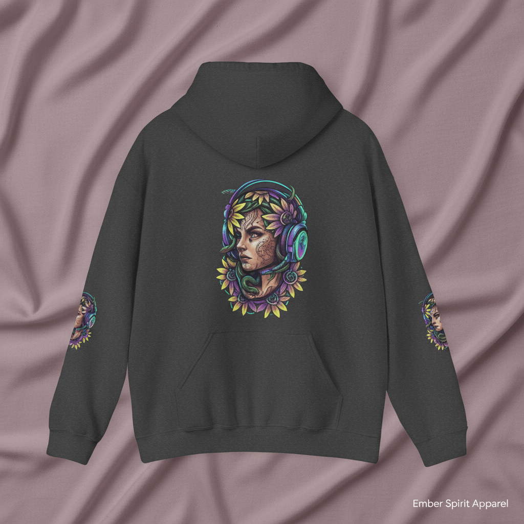Gamer Goddess Hoodie — Medusa Floral Headphones Portrait All - Over Print.Ember Spirit Apparel